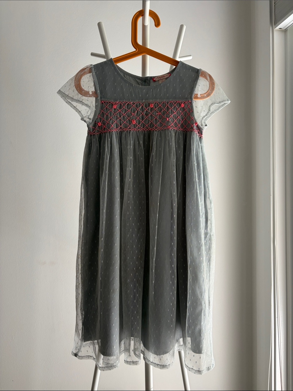 ruby & bloom Grey Dress with Pink Smocking